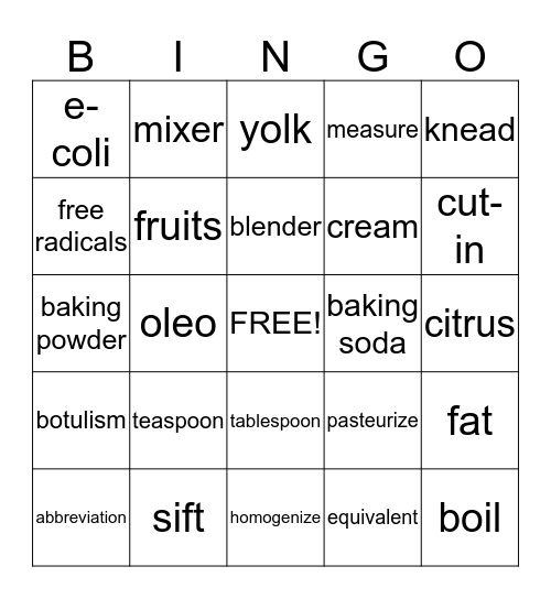 Culinary Basics Bingo Card