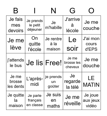 Ma Routine 1 Bingo Card