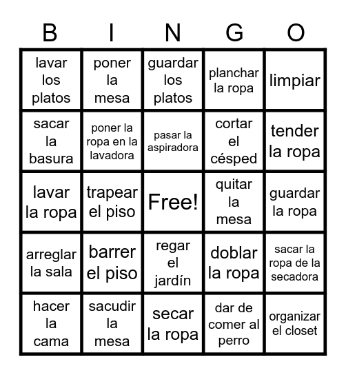 Los quehaceres - Cloud Bingo Card