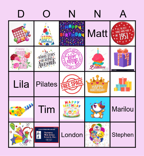 Donna's 70th Birthday Bingo Card