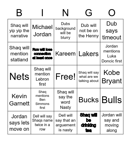 Players Choice Bingo Card