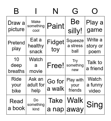 Coping Skills Bingo Card