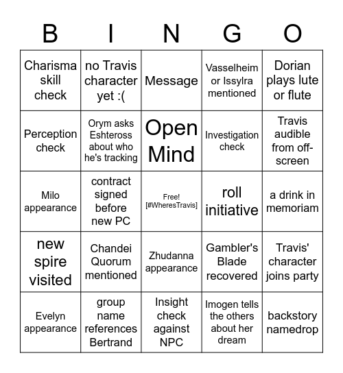 Good Night, And Joy Be To You All [Critical Role 3.04] Bingo Card