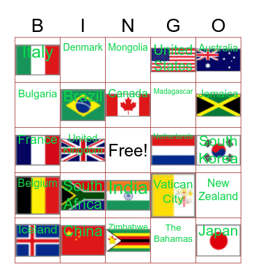 Flag Bingo Card