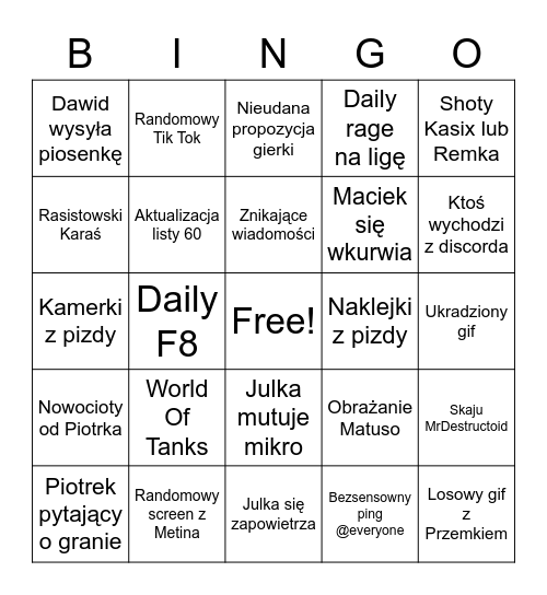 Bingo Loonatic Bingo Card