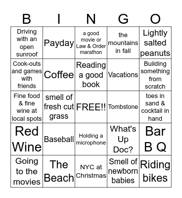 OUR FAVORITE THINGS Bingo Card