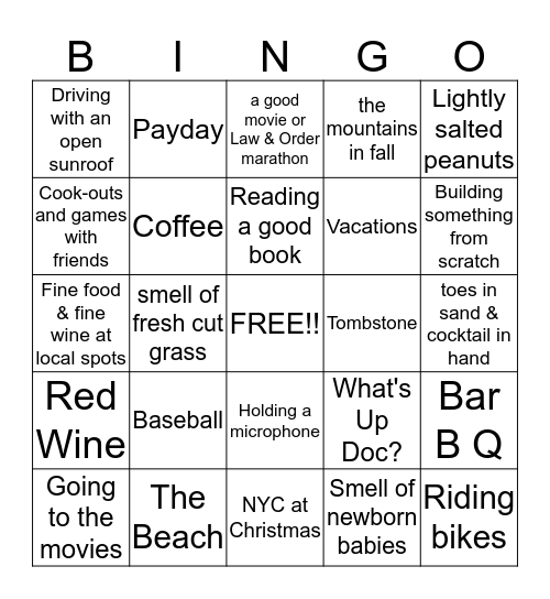 OUR FAVORITE THINGS Bingo Card
