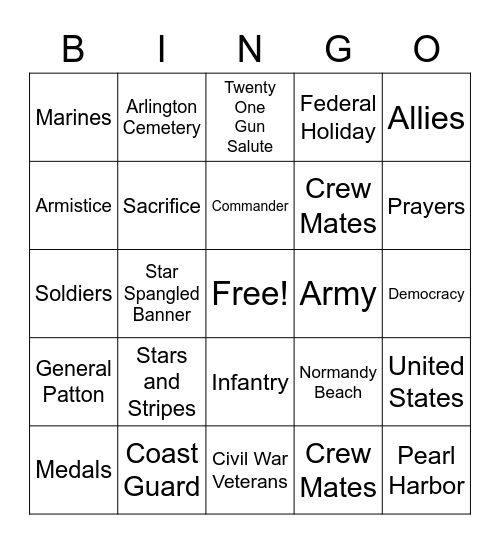 VETERAN'S DAY Bingo Card