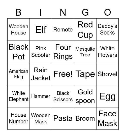 Shroyer Bingo Card