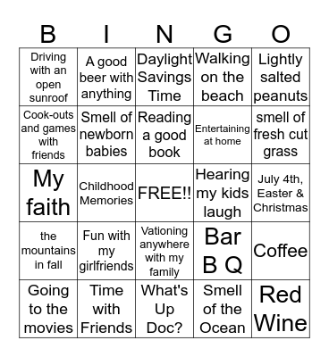 OUR FAVORITE THINGS Bingo Card