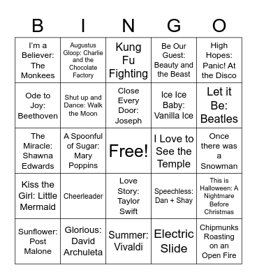 Musical Bingo Card
