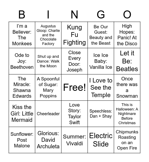 Musical Bingo Card