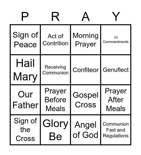 2nd Grade Prayer Bingo Card