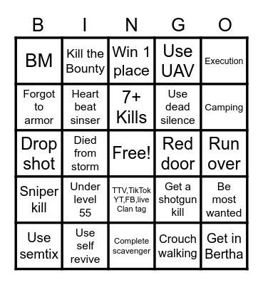 Solo Warzone bingo Card