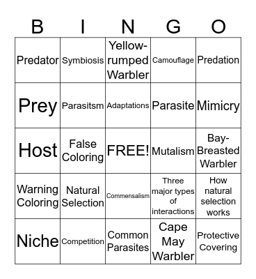 Interactions Among Living Things Bingo Card