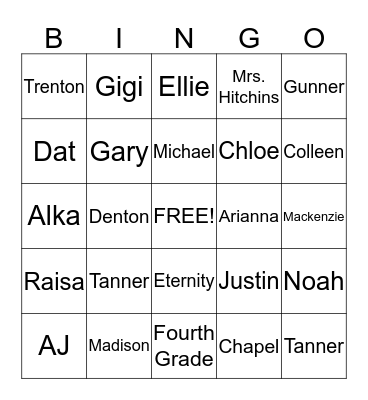 Mrs. Hitchins' Class Bingo Card