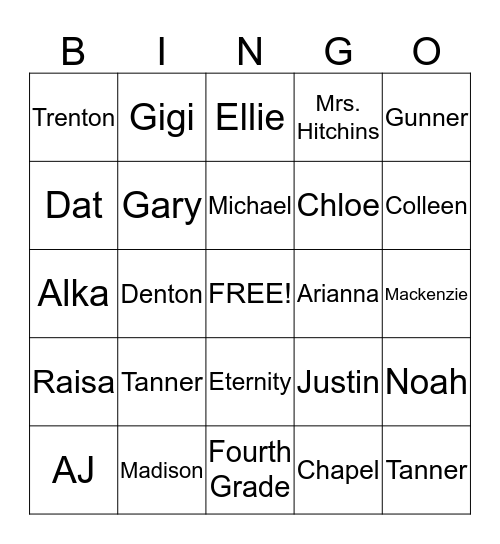Mrs. Hitchins' Class Bingo Card