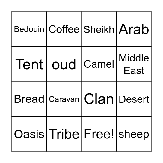 Bedouin Bingo Card