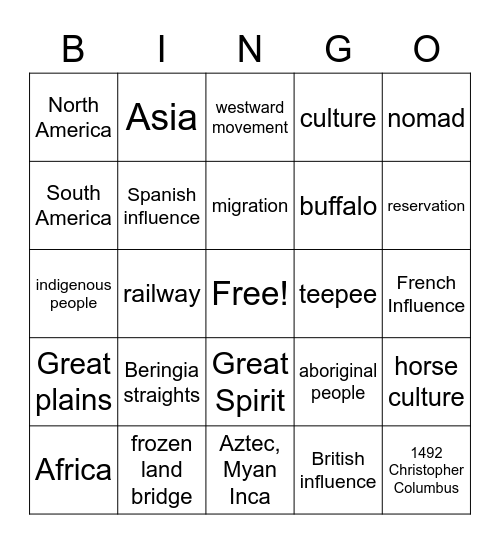 Native people of the Americas Bingo Card