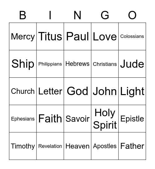 New Testament Adventure Bingo Card