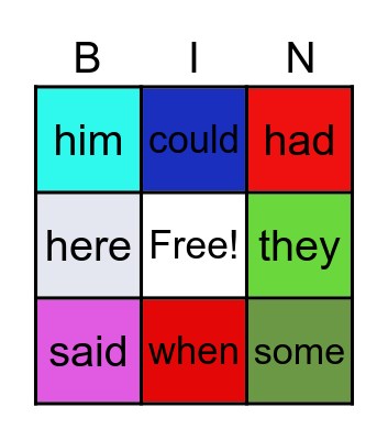Sight Words Bingo Card