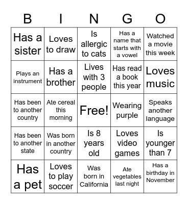 Getting to Know You Bingo Card