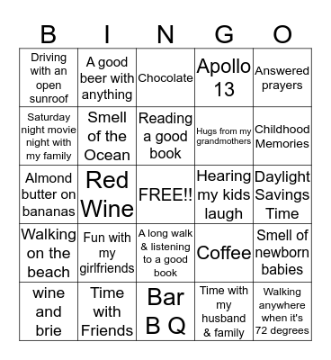 OUR FAVORITE THINGS Bingo Card