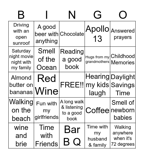 OUR FAVORITE THINGS Bingo Card