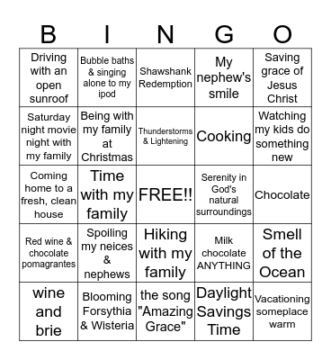 OUR FAVORITE THINGS Bingo Card