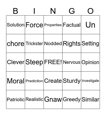 Vocabulary Bingo Card