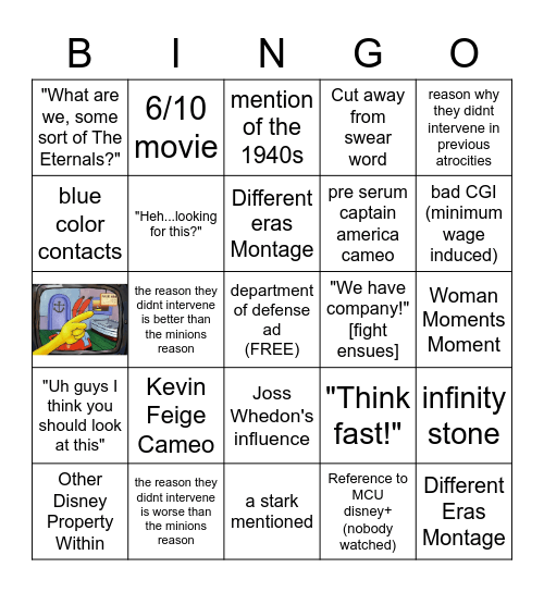 Eternals Bingo Card