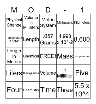 Chemistry Bingo Card