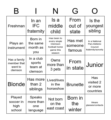 Meet and Greek Bingo Card