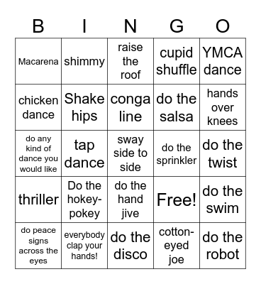 Dance Bingo Card