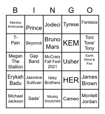R&B Bingo Card