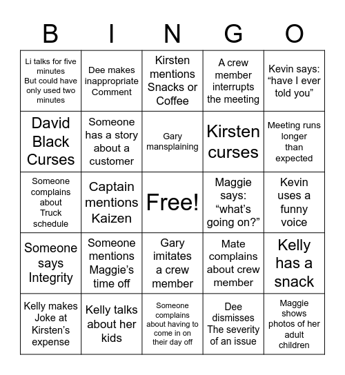 Mate meeting Bingo Card