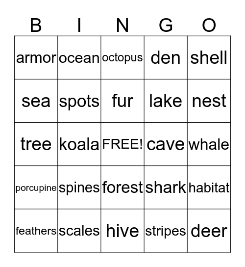 Animal Bingo II Bingo Card