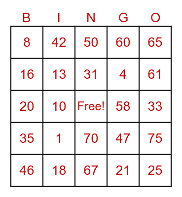 Untitled Bingo Card