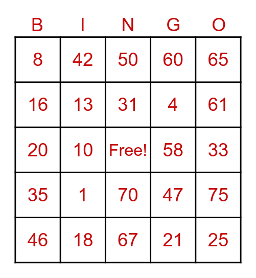 Untitled Bingo Card