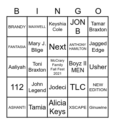 R&B Bingo Card