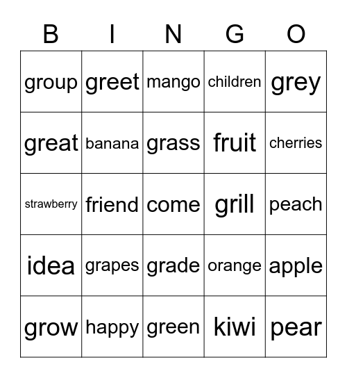 Ch 2 and gr- Words Bingo Card