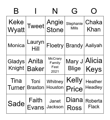 R&B Bingo Card