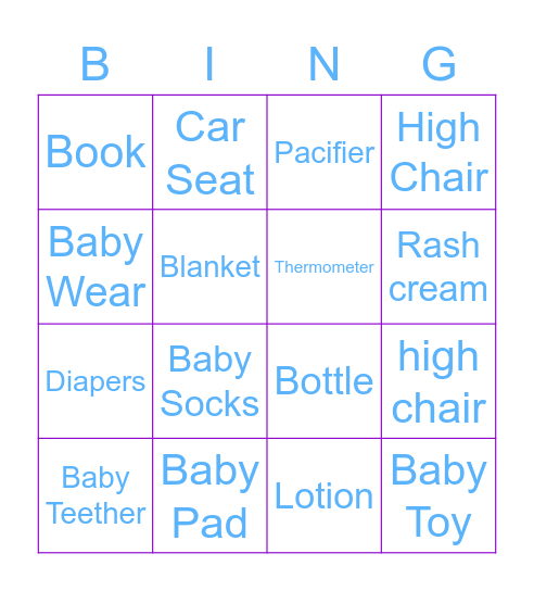 Sondra's Baby Shower Bingo Card