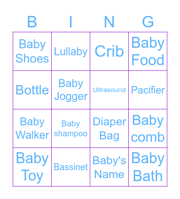 Sondras Baby Shower Bingo Card
