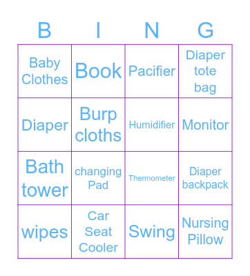 Sondra's Baby Shower Bingo Card