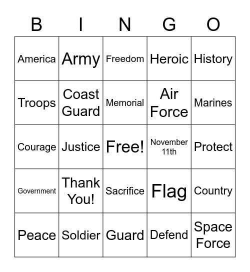 Veterans Day Bingo Card