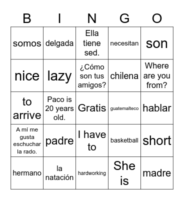 Chapter 2 Test Review! Bingo Card