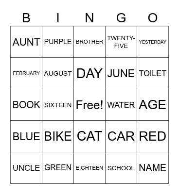 ASL Bingo Card