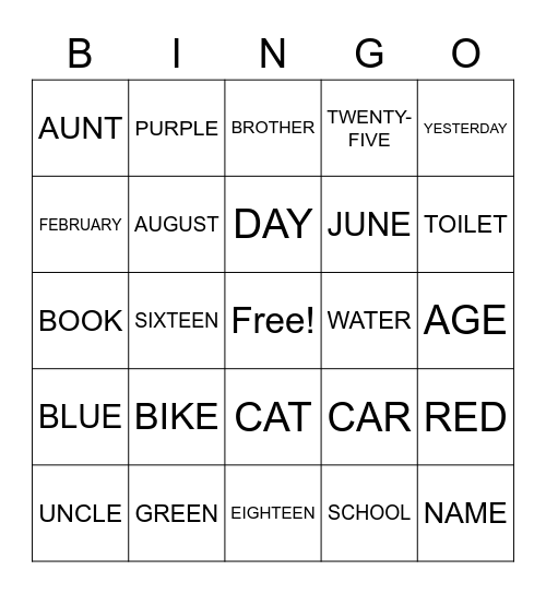 ASL Bingo Card