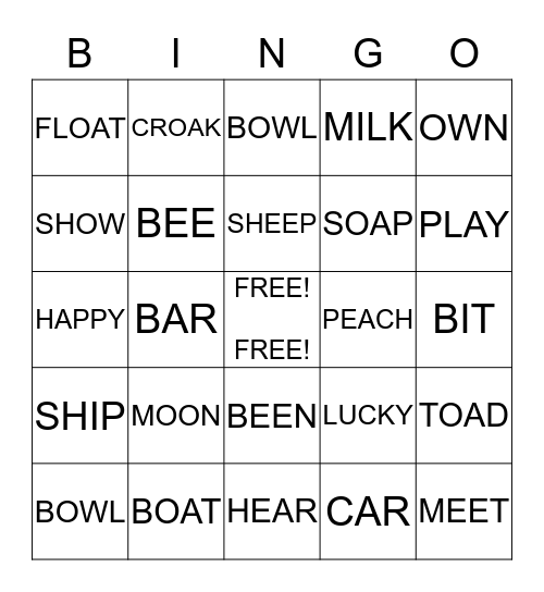 Vowel Digraphs Bingo Card